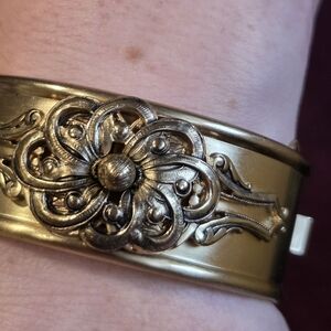 Whiting & Davis Gold Tone Floral Cuff Bracelet